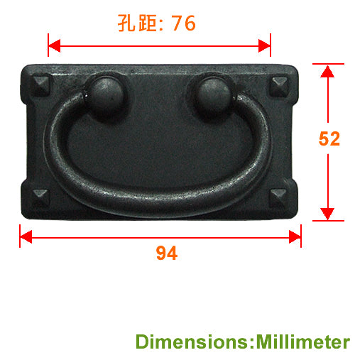 Square large zinc cast handle with hole spacing of 76 mm - black coffee patina HD057BL