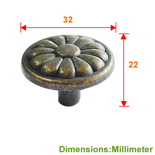 Ancient chrysanthemum handle Ø 32 mm - Bronze HD312BK