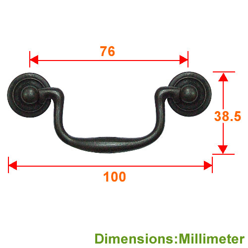 Small Classic Double Hole Handle Hole Distance 76 mm - Black Coffee Patina HD376BL