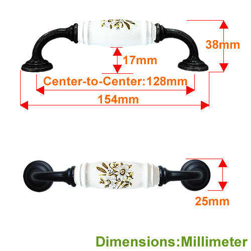 G-shaped wheat ear white hole spacing 128mm ceramic handle-baked black base HG209BLWH