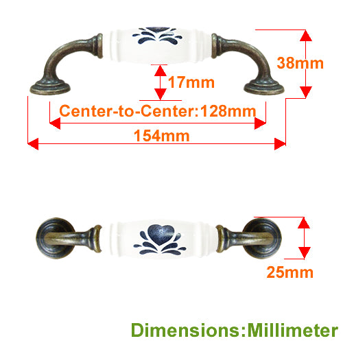 G-type Japanese country style love heart white hole spacing 128mm ceramic handle - bronze base HG215BKWH