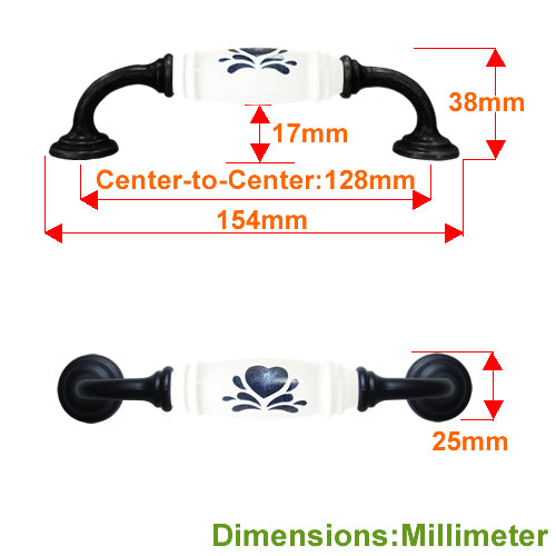 G-type Japanese country style love heart white hole spacing 128mm ceramic handle-baked black seat HG215BLWH