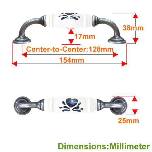 G-type Japanese country style love heart white hole spacing 128mm ceramic handle - antique silver base HG215SKWH