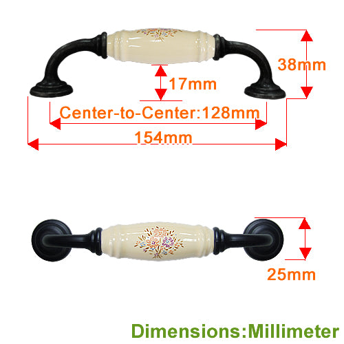 G-shaped country bouquet beige hole spacing 128mm ceramic handle - baked black base HG501BLMI