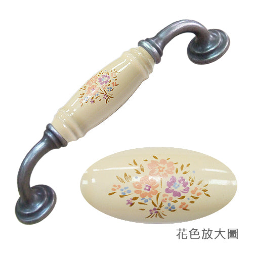 G-shaped country bouquet beige hole spacing 128mm ceramic handle - antique silver base HG501SKMI