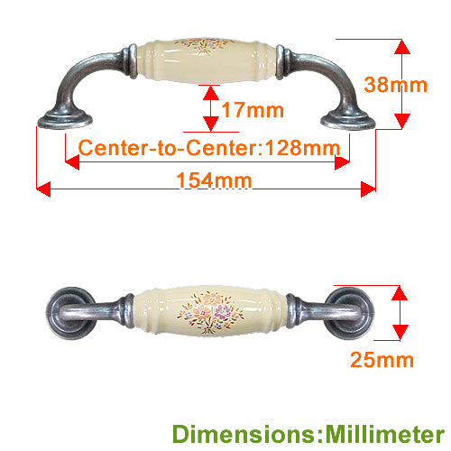 G-shaped country bouquet beige hole spacing 128mm ceramic handle - antique silver base HG501SKMI