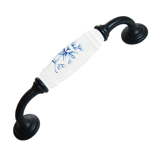 G-type excellent blue and white hole spacing 128mm ceramic handle - baked black base HG603BLWH
