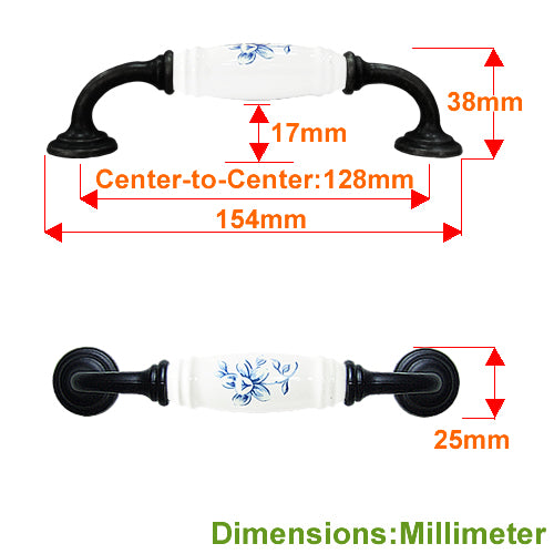 G-type excellent blue and white hole spacing 128mm ceramic handle - baked black base HG603BLWH