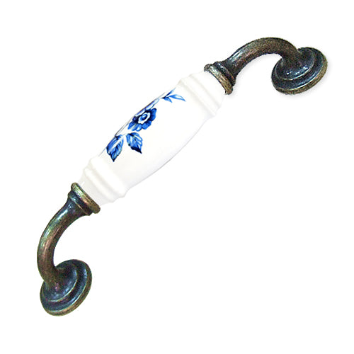 G-type celadon blue flower white hole spacing 128mm ceramic handle - bronze base HG801BKWH