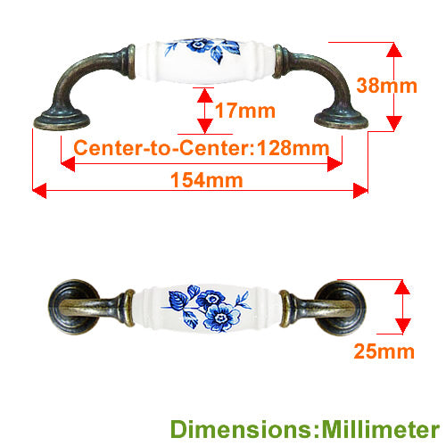 G-type celadon blue flower white hole spacing 128mm ceramic handle - bronze base HG801BKWH