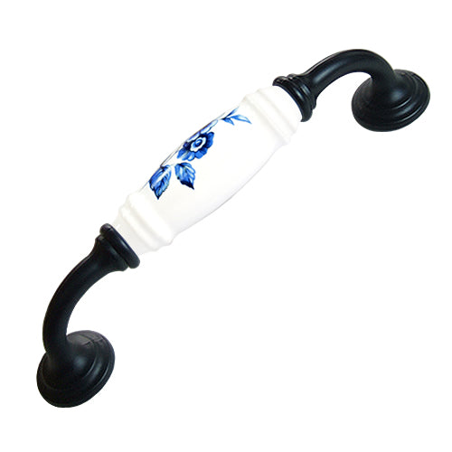 G-type celadon blue flower white hole spacing 128mm ceramic handle - baked black base HG801BLWH