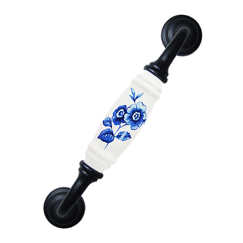 G-type celadon blue flower white hole spacing 128mm ceramic handle - baked black base HG801BLWH