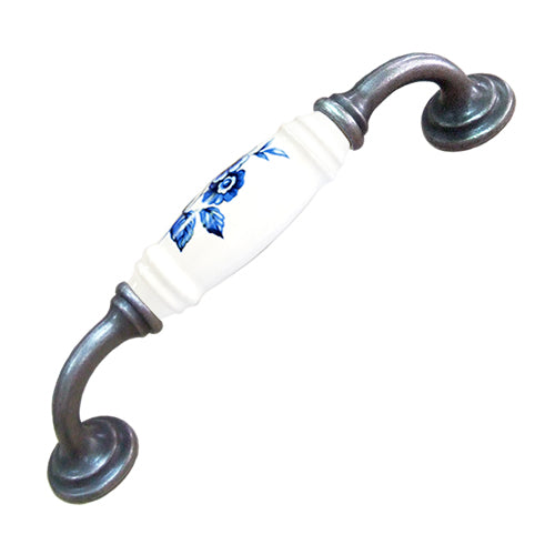 G-type celadon blue flower white hole spacing 128mm ceramic handle - antique silver base HG801SKWH