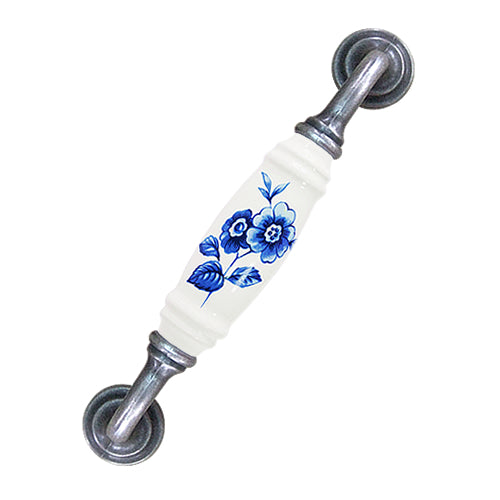 G-type celadon blue flower white hole spacing 128mm ceramic handle - antique silver base HG801SKWH