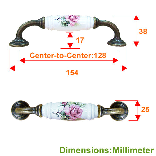 G-shaped country style rose straight white hole spacing 128mm ceramic handle - bronze base HG820BKWH