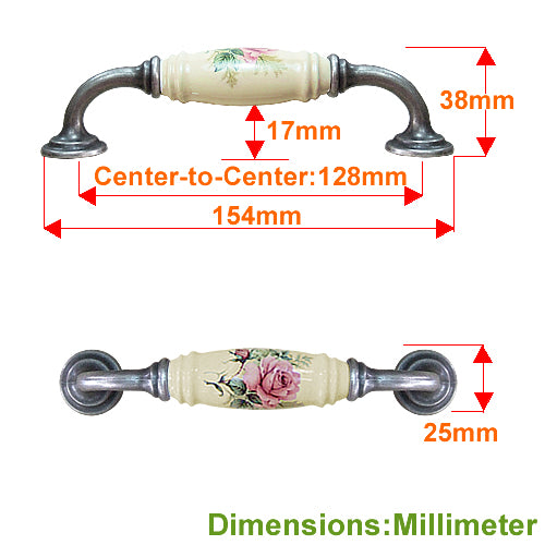 G-shaped country style rose straight beige hole spacing 128mm ceramic handle - antique silver base HG820SKMI