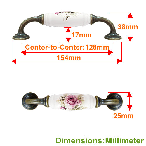 G-shaped country style rose horizontal white hole spacing 128mm ceramic handle - bronze base HG821BKWH