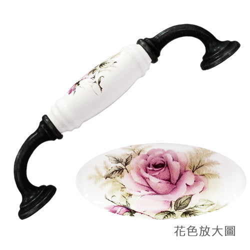 G-shaped country style rose horizontal white hole spacing 128mm ceramic handle - baked black base HG821BLWH