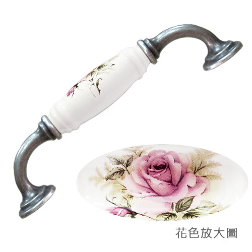 G-shaped country style rose horizontal white hole spacing 128mm ceramic handle - antique silver base HG821SKWH