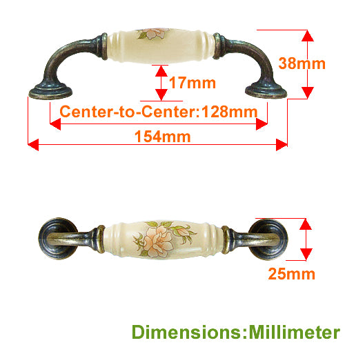 G-shaped camellia beige hole spacing 128mm ceramic handle - bronze base HG852BKMI