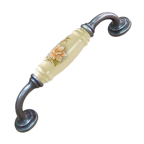 G-type camellia beige hole spacing 128mm ceramic handle - antique silver base HG852SKMI