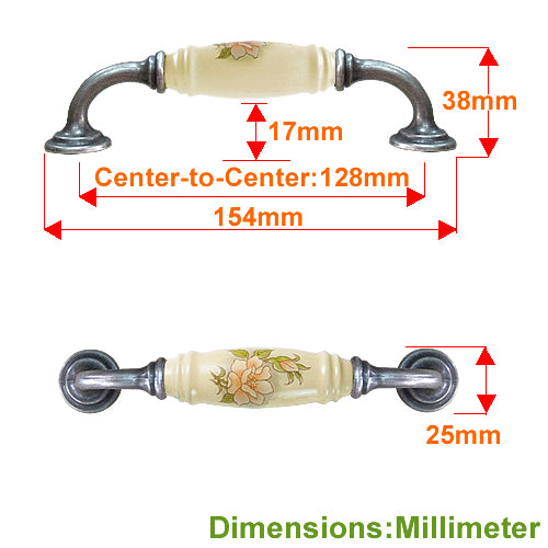 G-type camellia beige hole spacing 128mm ceramic handle - antique silver base HG852SKMI