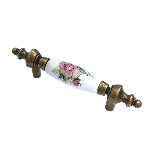 H-shaped country rose white bottom hole spacing 76mm ceramic handle-bronze base HH820BKWH