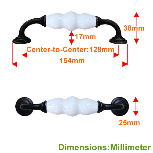 J-shaped pure white hole spacing 128mm ceramic handle - baked black base HJ201BLWH