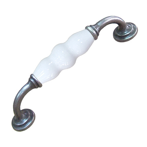 J-shaped pure white hole spacing 128mm ceramic handle - antique silver base HJ201SKWH