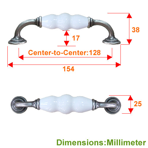 J-shaped pure white hole spacing 128mm ceramic handle - antique silver base HJ201SKWH
