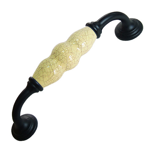 J-shaped country style cream ice cracked hole spacing 128mm ceramic handle - baked black base HJ356BLYL