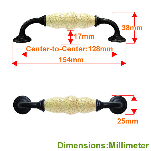J-shaped country style cream ice cracked hole spacing 128mm ceramic handle - baked black base HJ356BLYL