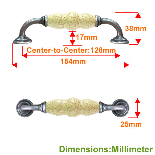 J-shaped country style cream ice cracked hole spacing 128mm ceramic handle - antique silver base HJ356SKYL