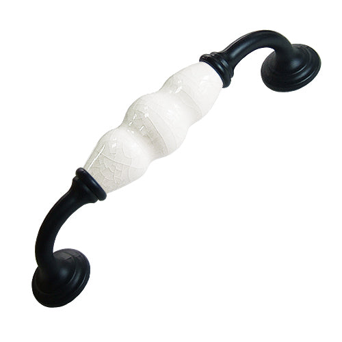 J-shaped white ice cracked white hole spacing 128mm ceramic handle - baked black base HJ358BLWM
