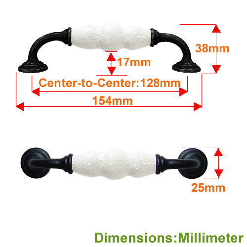 J-shaped white ice cracked white hole spacing 128mm ceramic handle - baked black base HJ358BLWM