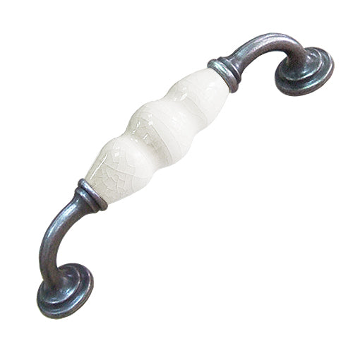 J-shaped white ice cracked white hole spacing 128mm ceramic handle - antique silver base HJ358SKWM