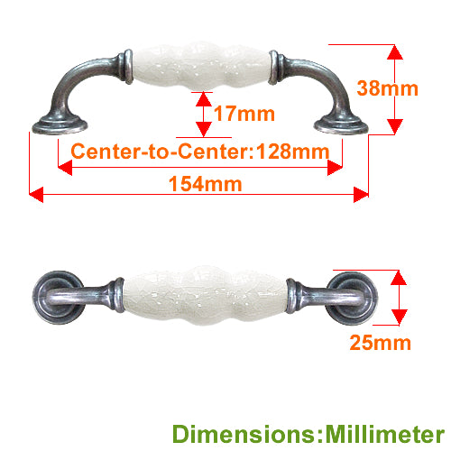 J-shaped white ice cracked white hole spacing 128mm ceramic handle - antique silver base HJ358SKWM