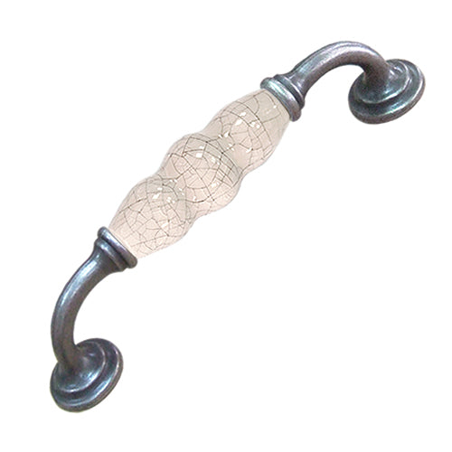 J-shaped ivory white gray ice crack hole spacing 128mm ceramic handle-antique silver base HJ371SKGR
