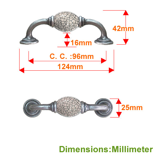 K-shaped black line ice crack hole spacing 96mm ceramic handle - antique silver base HK341SKBL