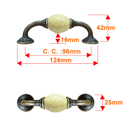 K-shaped country style cream ice cracked hole spacing 96mm ceramic handle - bronze base HK356BKYL