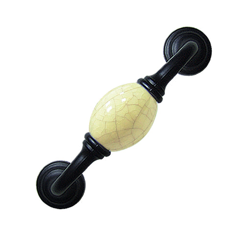K-shaped country style cream ice cracked hole spacing 96mm ceramic handle - baked black base HK356BLYL