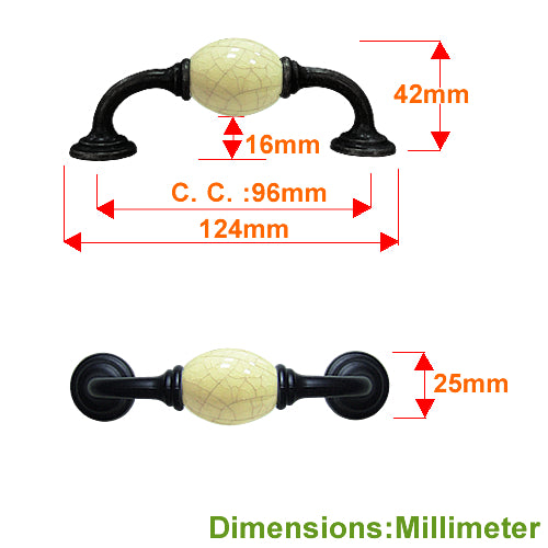 K-shaped country style cream ice cracked hole spacing 96mm ceramic handle - baked black base HK356BLYL