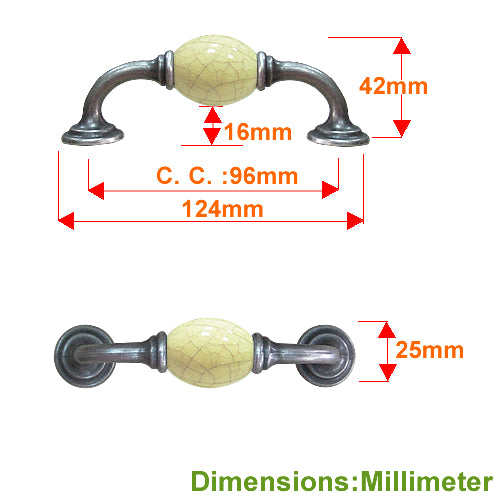 K-shaped country style cream ice cracked hole spacing 96mm ceramic handle - antique silver base HK356SKYL