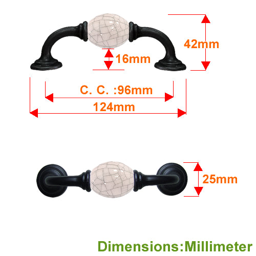 K-type ivory white gray ice crack hole spacing 96mm ceramic handle - baked black base HK371BLGR