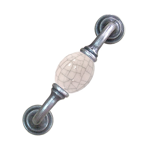 K-type ivory white gray ice crack hole spacing 96 mm ceramic handle - antique silver base HK371SKGR