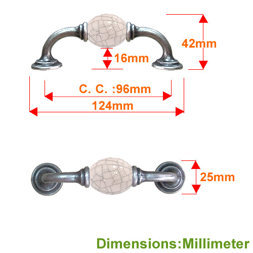 K-type ivory white gray ice crack hole spacing 96 mm ceramic handle - antique silver base HK371SKGR