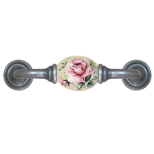 K-shaped country style rose beige hole spacing 96mm ceramic handle - antique silver base HK821SKMI