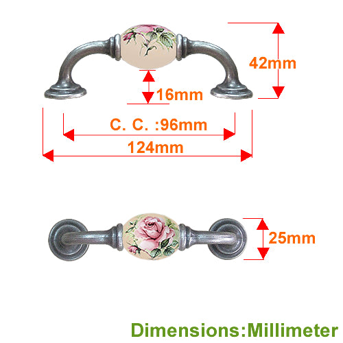K-shaped country style rose beige hole spacing 96mm ceramic handle - antique silver base HK821SKMI