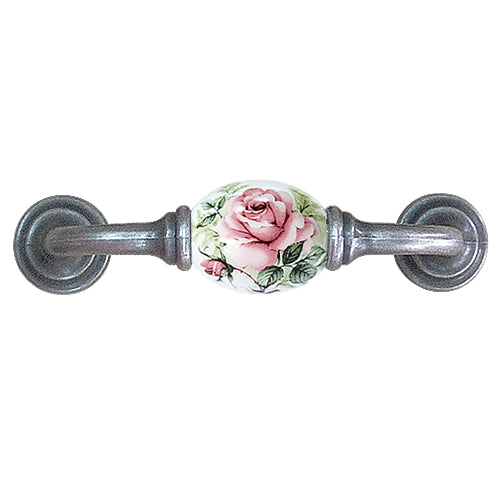 K-shaped country style rose white hole spacing 96mm ceramic handle - antique silver base HK821SKWH