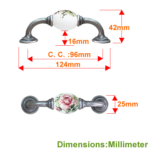 K-shaped country style rose white hole spacing 96mm ceramic handle - antique silver base HK821SKWH